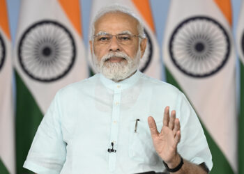 PM addressing at the Natural Farming Conclave organised at Surat, Gujarat, through video conferencing, in New Delhi on July 10, 2022.