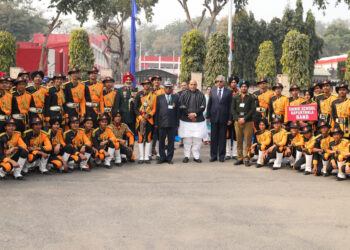 The Union Minister for Defence, Shri Rajnath Singh visits to NCC Republic Day Camp at Delhi Cantt on January 21, 2023.