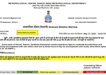रांची मौसम विभाग की ओर से जारी की गयी पूर्वानुमान की कॉपी.