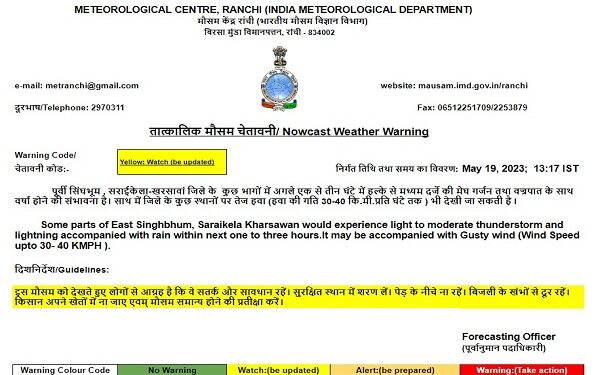 मौसम विभाग की ओर से जारी की गयी मौसम के पूर्वानुमान की सूची.