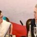 बंगलुरु में हो रही बैठक में सोनिया गांधी और ममता बनर्जी एक दूसरे से गुफ्तगू करते हुये.