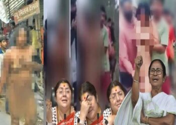 पश्चिम बंगाल और कोलकाता की तस्वीर में महिला को नंगा घुमा रहे लोग.