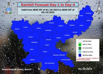 झारखंड मौसम विभाग की ओर से जारी की गई पूर्वानुमान की मानचित्र.