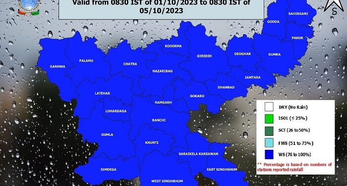 झारखंड मौसम विभाग की ओर से जारी की गई पूर्वानुमान की मानचित्र.