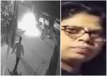 महिला का नाम भावना सिंह है और एक किलोमीटर दूर से लोगों के साथ डीएसपी के घर के ठीक सामने चार पहिया गाड़ी के सामने पटाखा फोड़ रही थी.